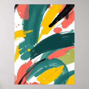 Affiche Traits Abstraits Gras Art : Sarcelle et Jaune