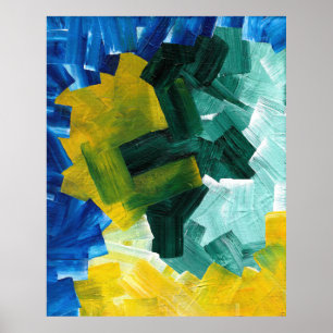 Affiche Traits de pinceau abstraits bleus, verts et jaunes