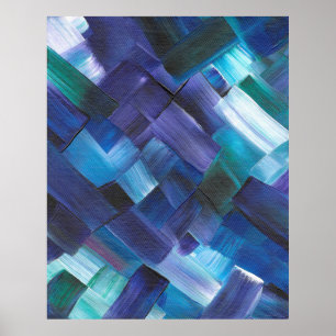 Affiche Traits de pinceau abstraits en bleu, sarcelle et v