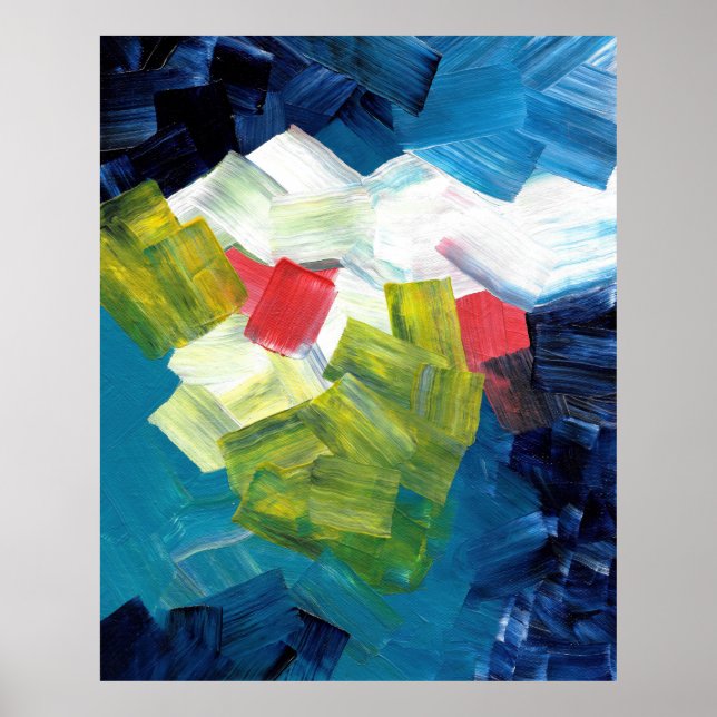 Affiche Traits de pinceau abstraits en bleu, vert et rouge (Devant)