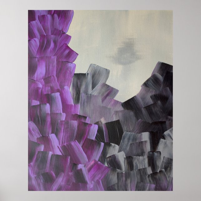 Affiche Traits de pinceau abstraits en violet, gris et noi (Devant)