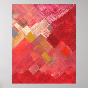 Affiche Traits de pinceau abstraits géométriques rouge, ro