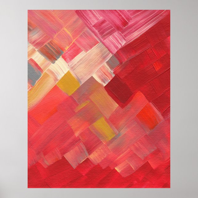 Affiche Traits de pinceau abstraits géométriques rouge, ro (Devant)