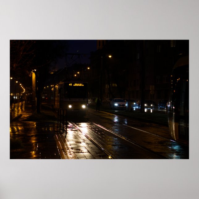 Affiche Tram dans une nuit pluvieuse (Devant)