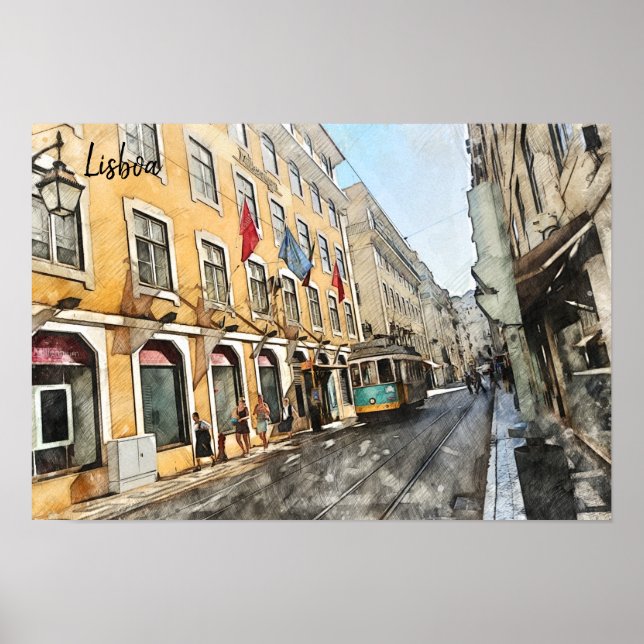 Affiche Tramway à Lisbonne Portugal Carte postale (Devant)