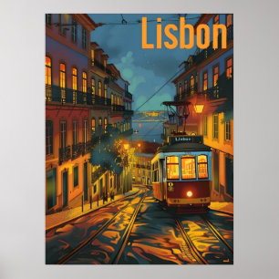 Affiche Tramway de Lisbonne en soirée