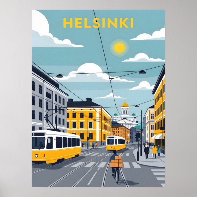 Affiche Tramway d'Helsinki – Paysage urbain de Finlande (Devant)