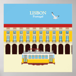 Affiche Tramway jaune de Lisbonne style vintage