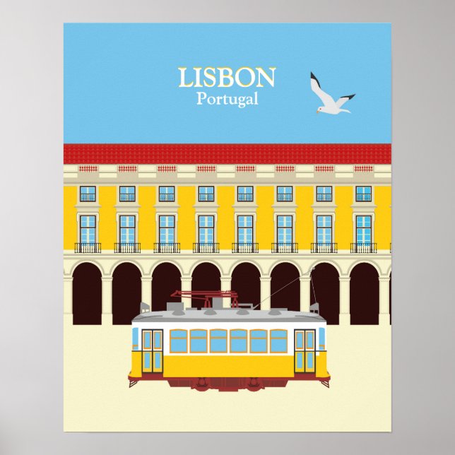 Affiche Tramway jaune de Lisbonne style vintage (Devant)