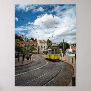 Affiche Tramway traditionnel coloré Alfama Lisbonne Portug