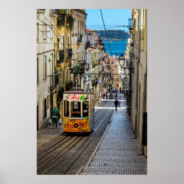 Affiche Tramway traditionnel coloré Lisbonne Portugal (Devant)