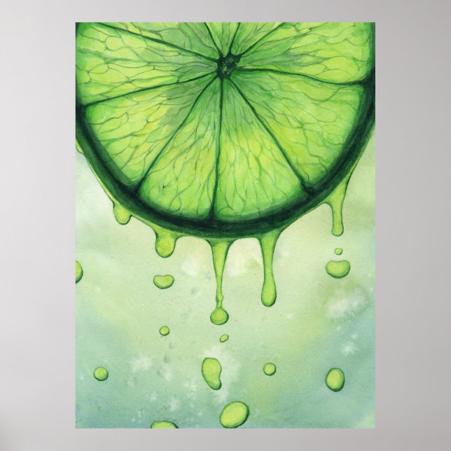 Affiche Tranche de Citron Vert Peinte à la Main à l'Aquare (Devant)