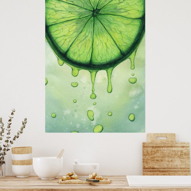 Affiche Tranche de Citron Vert Vibrante en Art Aquarelle (Cuisine)