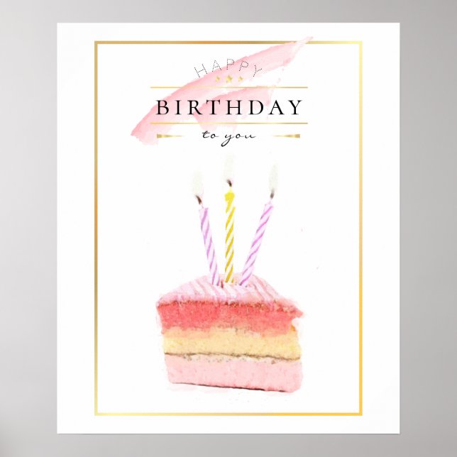 Affiche Tranche de gâteau d'anniversaire au cadre doré élé (Devant)