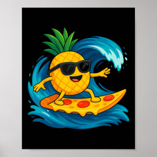 Affiche Tranche de pizza à la surfing ananas Drôle d'été T