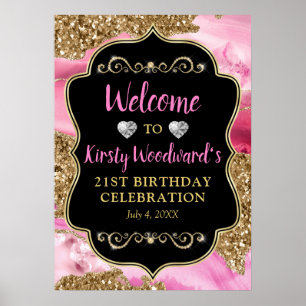 Affiche Tranches de géode d'agate rose et Anniversaire ave