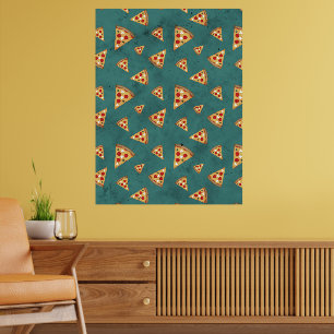 Affiche Tranches de pizza cool motif sarcelle vintage