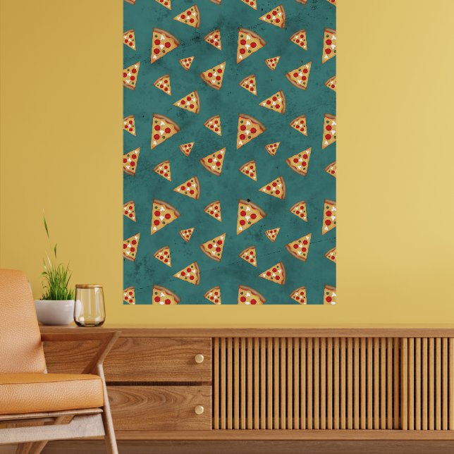 Affiche Tranches de pizza cool motif sarcelle vintage (Salon 2)
