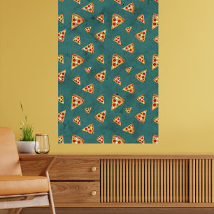 Affiche Tranches de pizza cool motif turquoise vintage