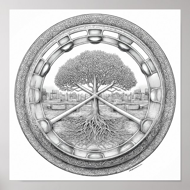 Affiche Tranquil Botanical Mandala: Hydroponic Helix (Devant)