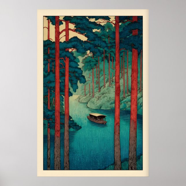 Affiche Tranquil River Wall Art Hasui Kawase Style, Calm (Devant)