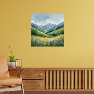 Affiche Tranquille Mountain Meadow - Aquarelle Nature Wall