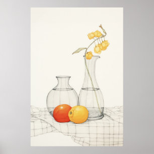 Affiche Tranquille vie morte avec fleurs et fruits