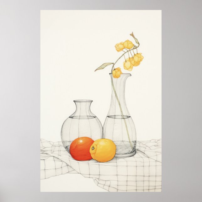 Affiche Tranquille vie morte avec fleurs et fruits (Devant)