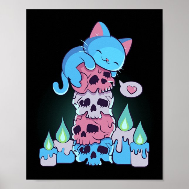 Affiche Transgenre Esthétique Kawaii Chat Sur Crânes Subti (Devant)