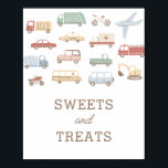 Affiche Transport Anniversaire de fête Sucres et cures<br><div class="desc">Invitations invités à la fête d'anniversaire creusez à la table des desserts avec cette pancarte,  avec des voitures,  des camions,  des véhicules de construction,  et plus !</div>
