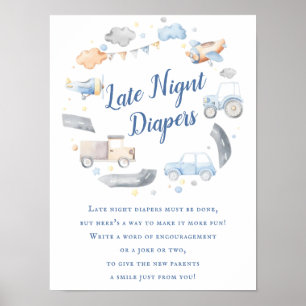 Affiche Transport de voitures Baby shower de couche noctur