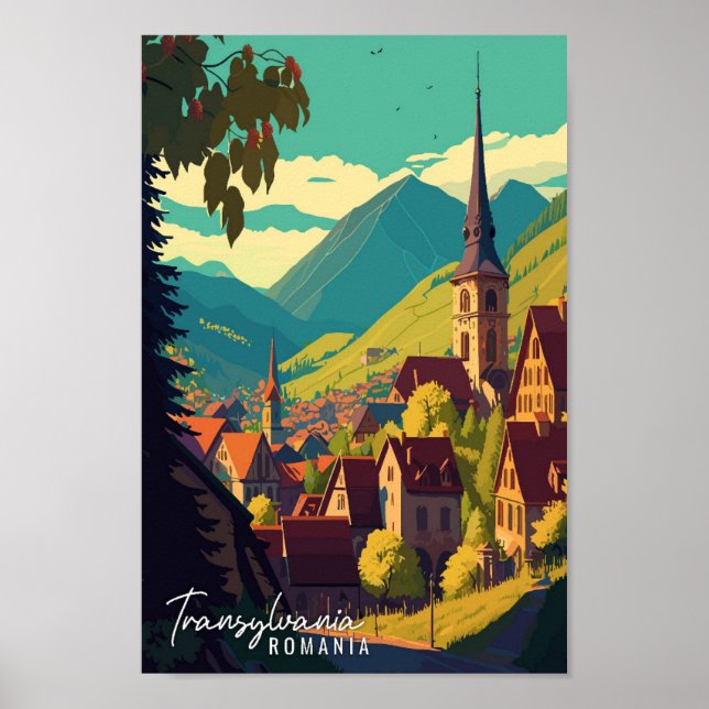 Affiche Transylvanie Roumanie illustration de voyage vinta (Devant)