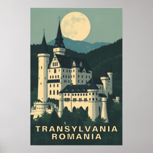 Affiche Transylvanie Roumanie Voyage Château Vampire Vinta