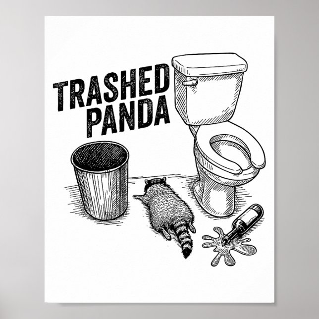 Affiche Trashed Panda, Funny Drunk Raccoon, Trash Panda Hu (Devant)