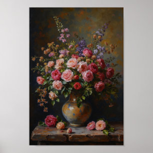 Affiche Travail artistique mural floral foncé vintage