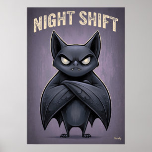 Affiche Travail de Nuit – Personnage de Chauve-Souris Drôl