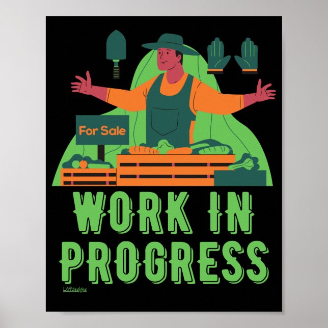 Affiche TRAVAIL EN PROGRESSION Marché des fermiers amusant (Devant)