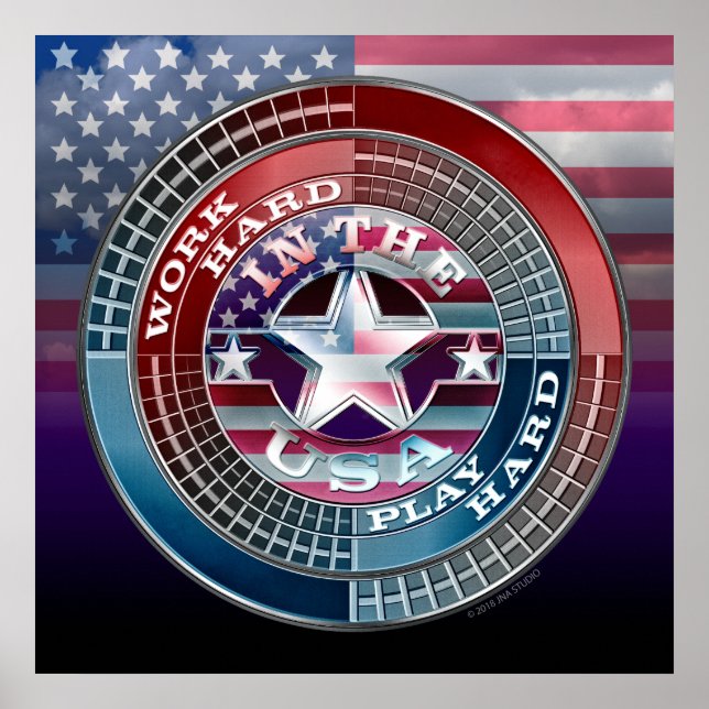 Affiche Travailler dur jouer dur dans l'affiche des États- (Devant)