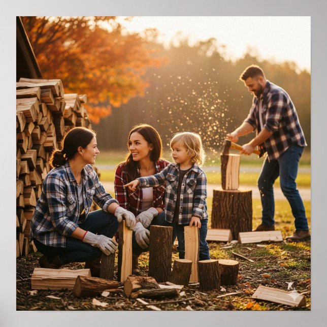 Affiche Travailler ensemble pour empiler le bois (Devant)