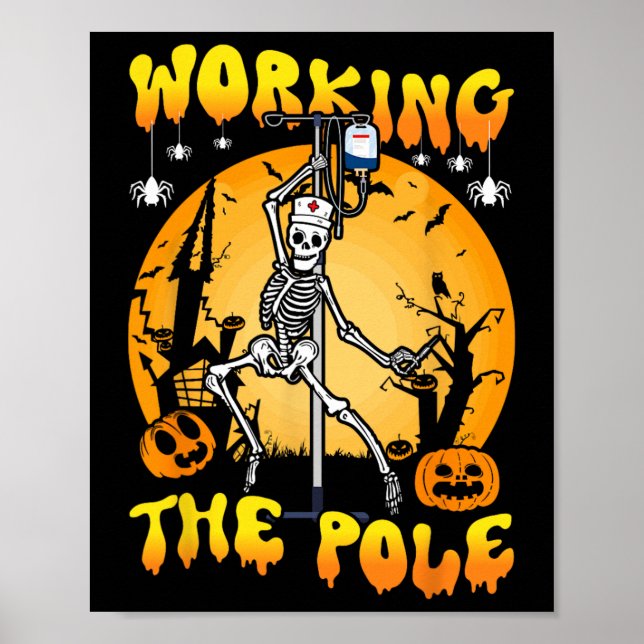 Affiche travailler l'infirmière de pôle Halloween drôle sq (Devant)