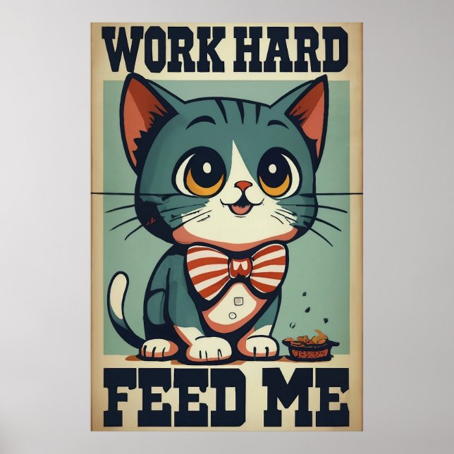Affiche Travailler vieux chat Vintage (Devant)