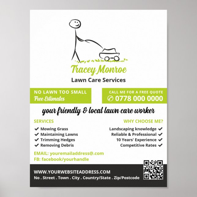 Affiche Travailleur de soins de pelouse, Services de soins (Devant)