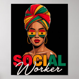 Affiche Travailleur social femme afro Mois de l'histoire d