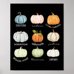 Affiche Travailleur social Halloween Citrouille d'automne 