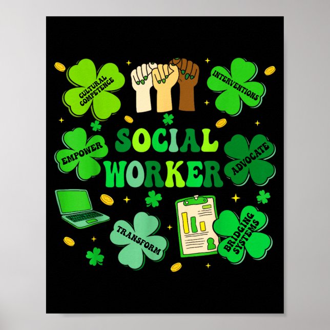 Affiche Travailleur social trèfle jour de la saint patrick (Devant)
