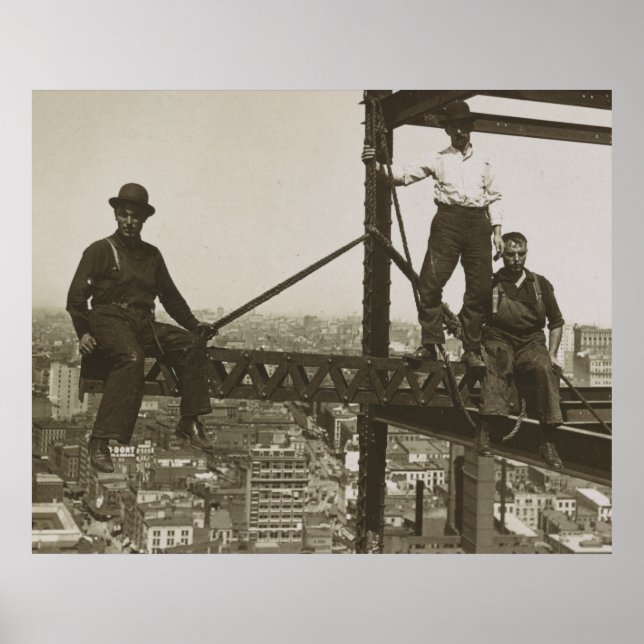 Affiche Travailleurs de fer Vintage NYC bâtiment Skyscrape (Devant)