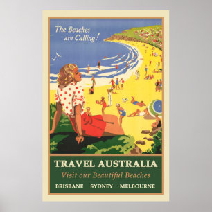 Affiche Travel Australia, les plages appellent