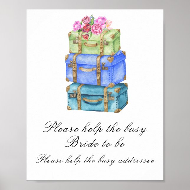 Affiche Travel bags bridal shower Help the busy Bride (Devant)