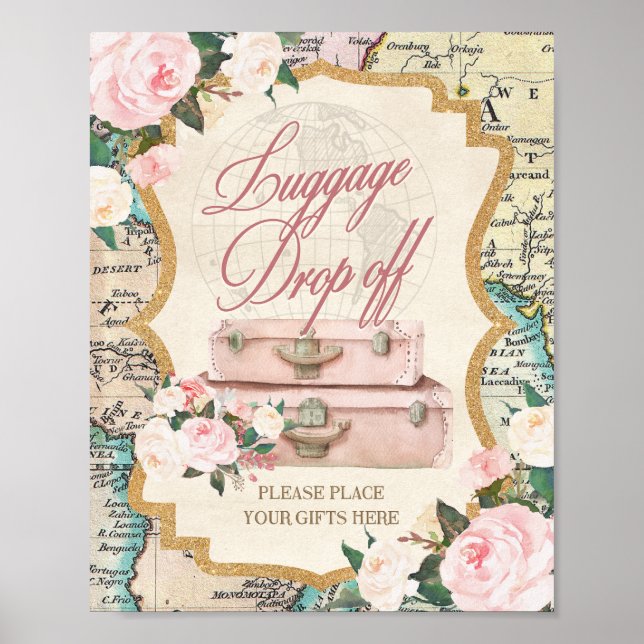 Affiche TRAVEL theme LUGGAGE DROP OFF - GIFT Table Sign  (Devant)