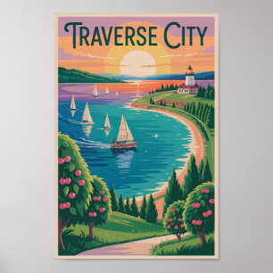 Affiche Traverse City Lake Michigan Illustration Voyage